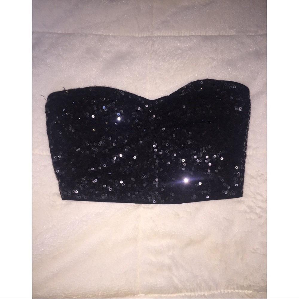 EXPRESS black sequin bandeau crop